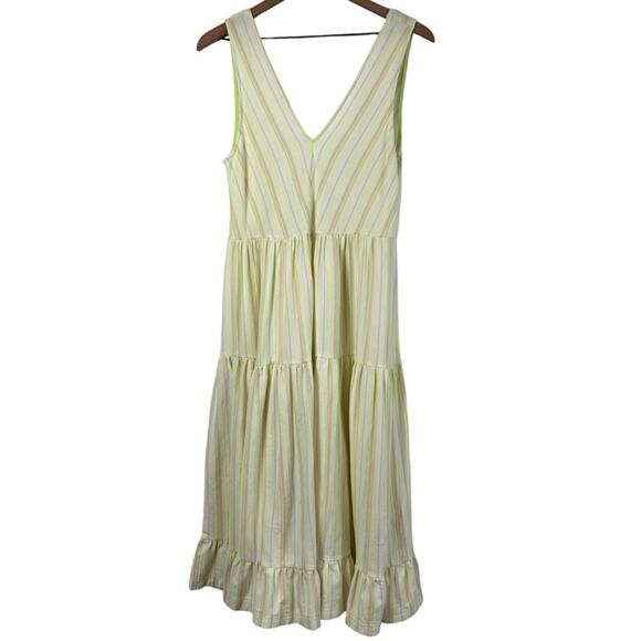 ANTHROPOLOGIE STRIPED TIERED MAXI NEUTRALS NEON GREEN WOME DRESS SIZE SMALL - Picture 2 of 11